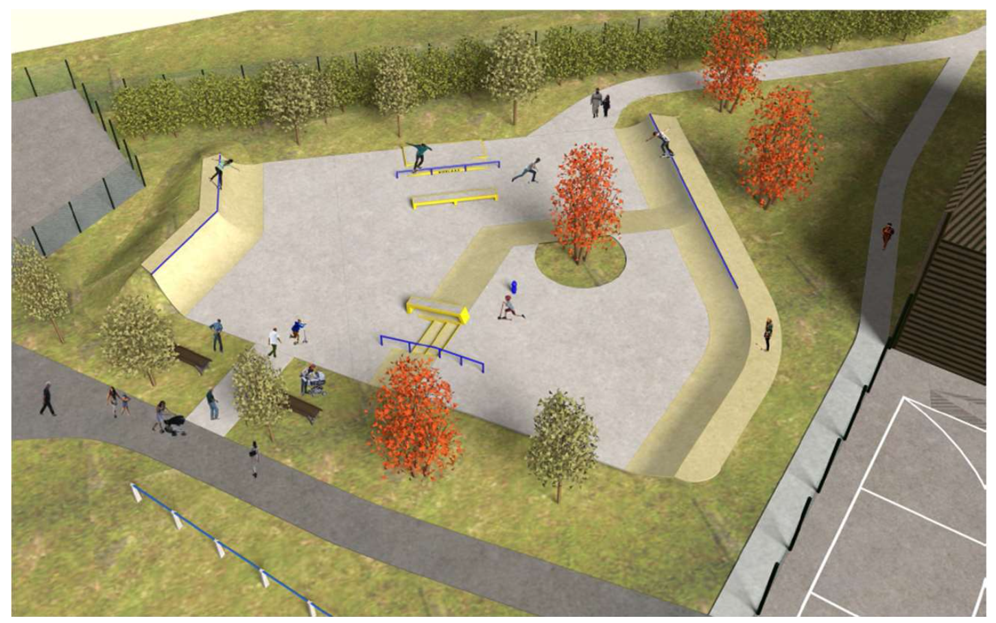 Projet porté par la commune et conçu par Fabien Charlot (paysagiste) en association Morlaàs skateboard